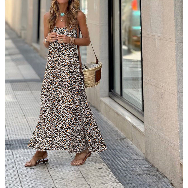 Damen Maxikleid im modernen Leoparden-Design mit lockerer Passform Drune