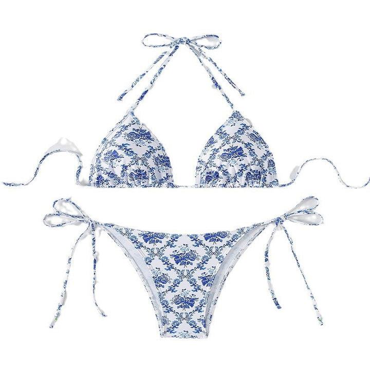 Damen Triangel-Bikini mit verspieltem Blumendesign und verstellbaren Bindebändern Drune