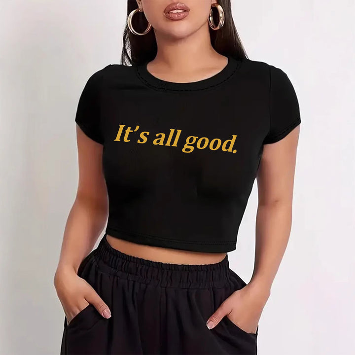 Damen Crop-T-Shirt mit verspieltem Kirschmotiv und elegantem Schleifenprint Drune