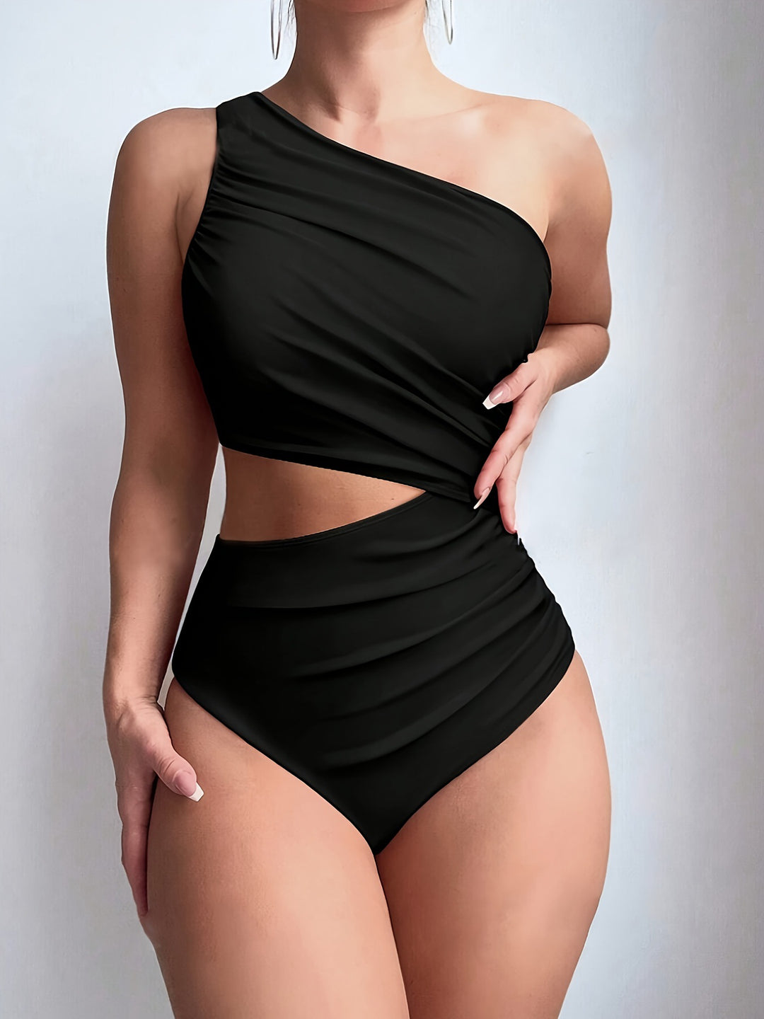 Damen Einseitiger Badeanzug mit eleganter Drapierung Drune