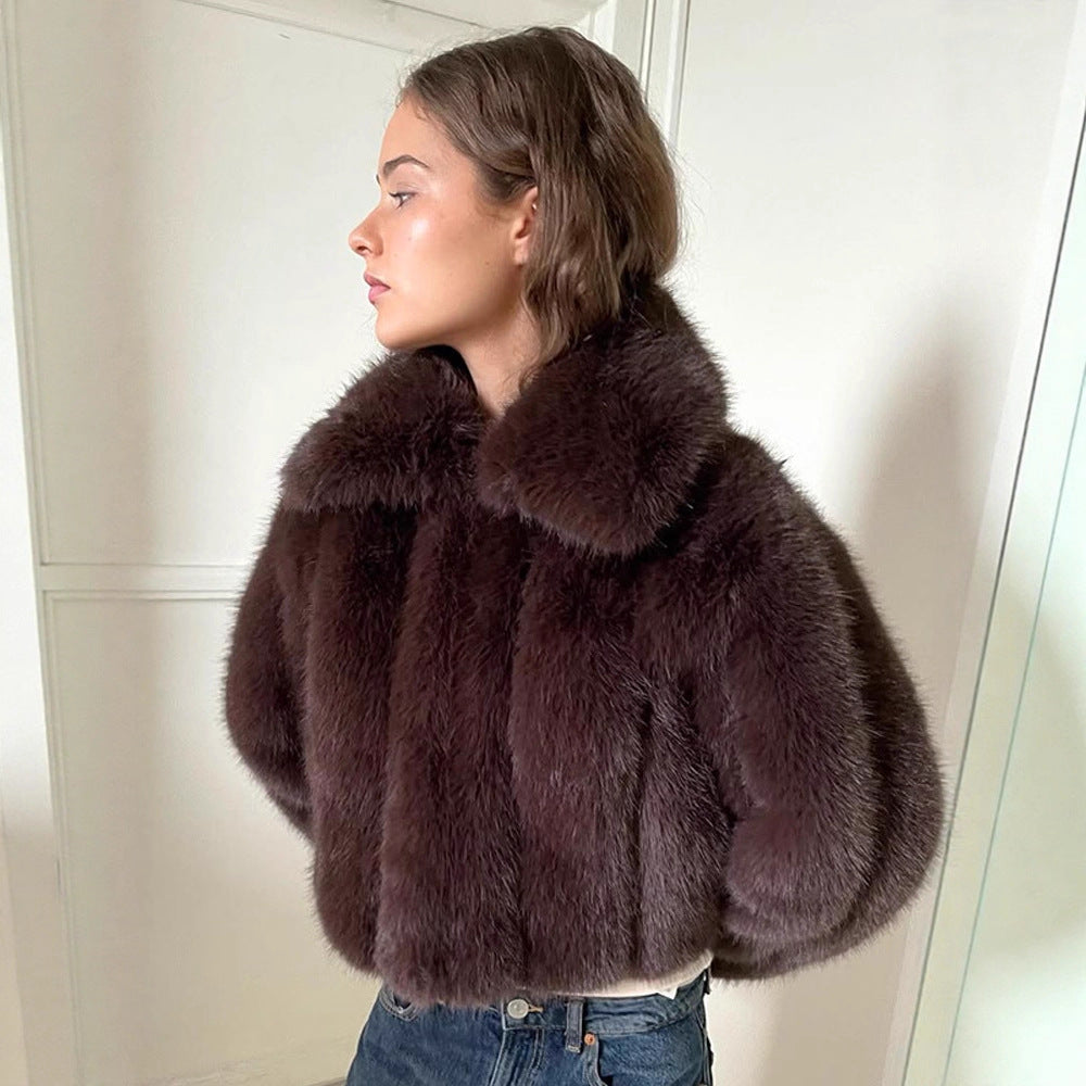 Damen Kunstfelljacke im modischen Cropped-Stil Drune