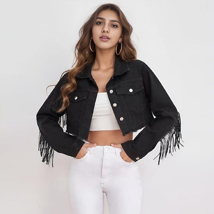 Drune | Fransen Denimjacke - Edgy Western Stil - Baumwollmischung - Freizeitaktivitäten