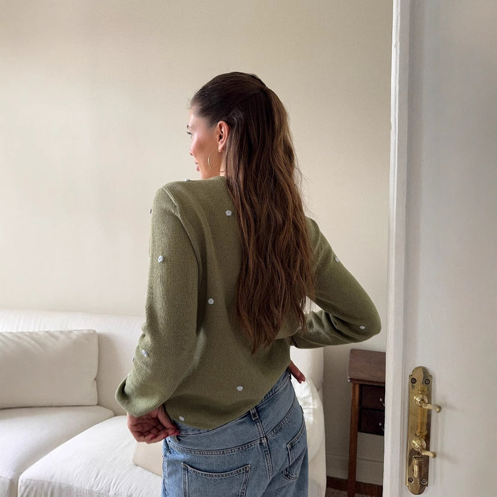 Damen bequemer Strickpullover mit dekorativen Pünktchen Drune