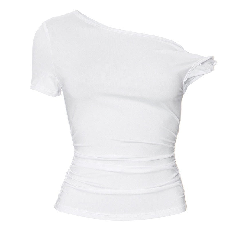 Damen Off-Shoulder Crop-Top mit seitlichem Knoten Drune