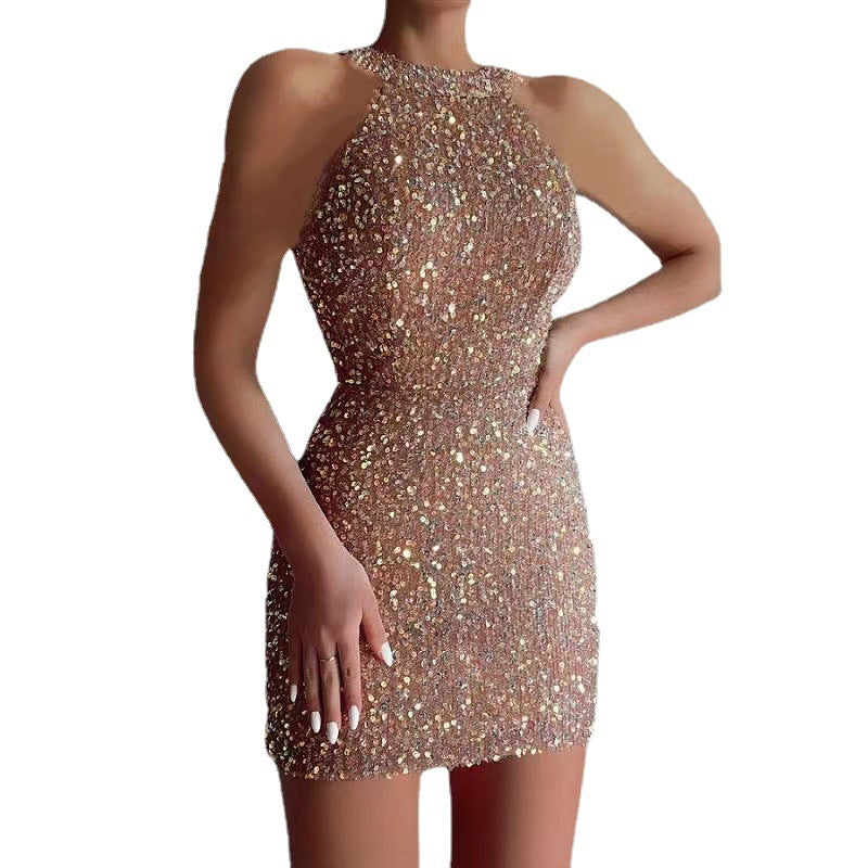 Damen Glitzerndes Minikleid mit halber Halsausschnitt und figurbetontem Schnitt Drune