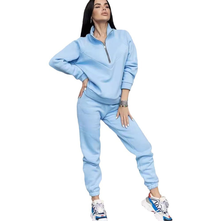 Damen Sportlicher Trainingsanzug mit hohem Kragen und praktischen Taschen Drune