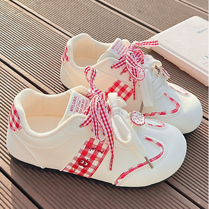 Damen Sneakers mit verspieltem Karomuster und dekorativen Schleifen Drune