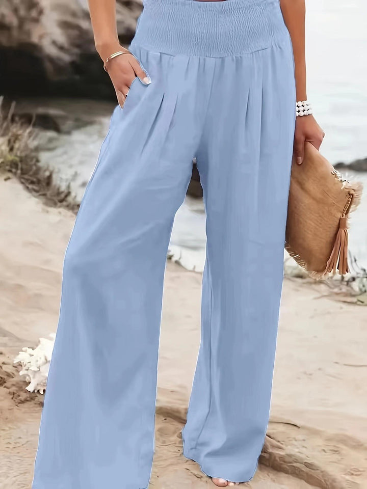 Damen Weite Leinenhose mit elastischem Bund und praktischen Taschen Drune