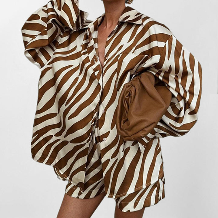 Damen Oversized Hemdkombination mit einzigartigem Zebrastreifenmuster Drune