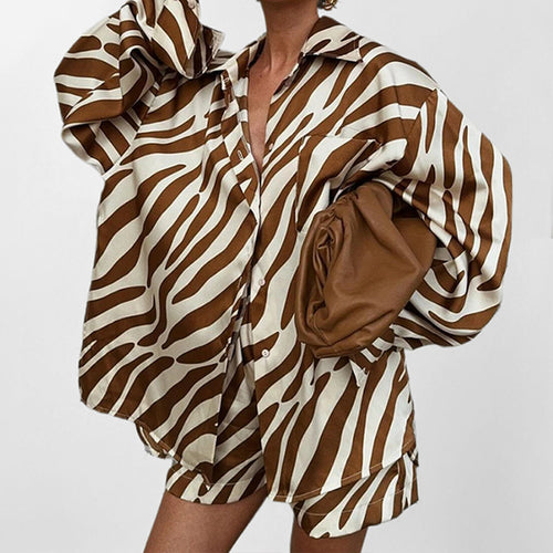 Damen Oversized Hemdkombination mit einzigartigem Zebrastreifenmuster Drune