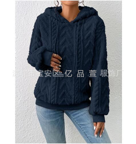 Damen nan kuscheliger Kapuzenpullover mit Zopfmuster Eingrifftaschen und Rippbündchen Drune