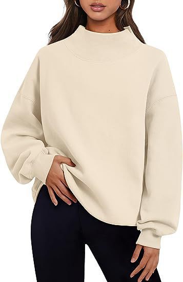 Damen lässiger Sweatpullover mit hohem Kragen und weiten Ärmeln Drune