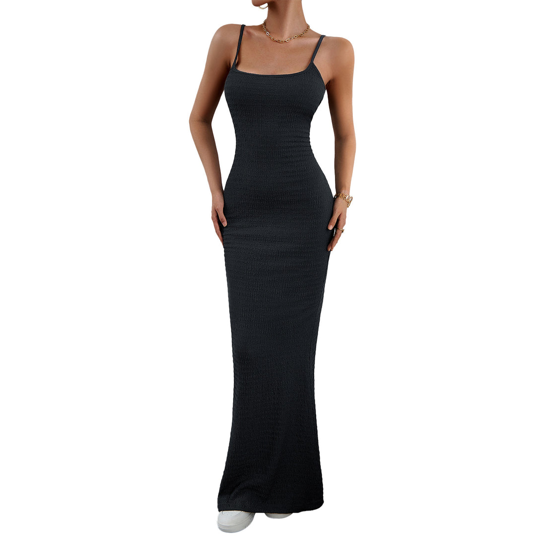 Damen figurbetontes Maxikleid mit schmalem Schnitt und Trägerdetails Drune
