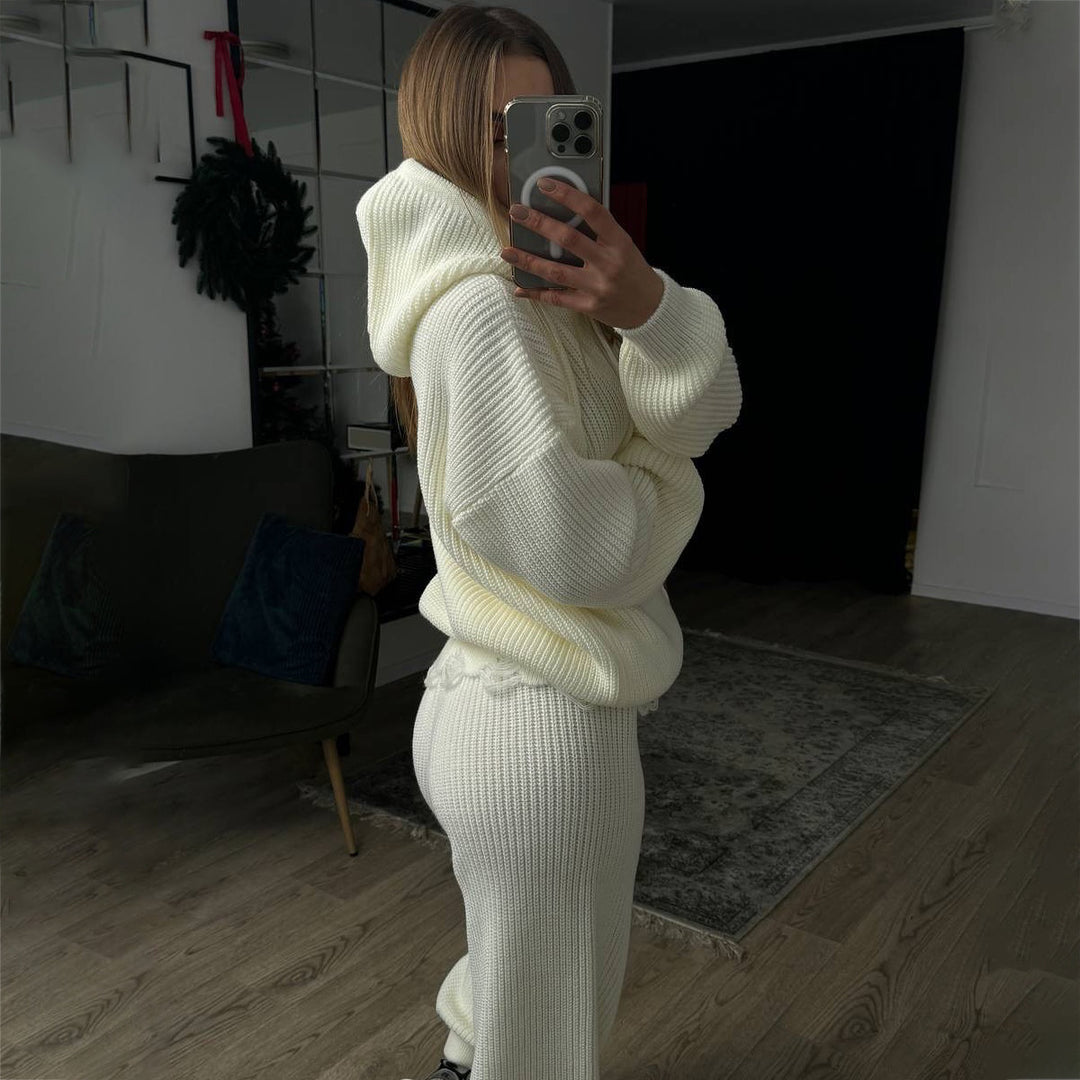 Damen Strickanzug mit lässigem Schnitt und modernem Hoody Drune