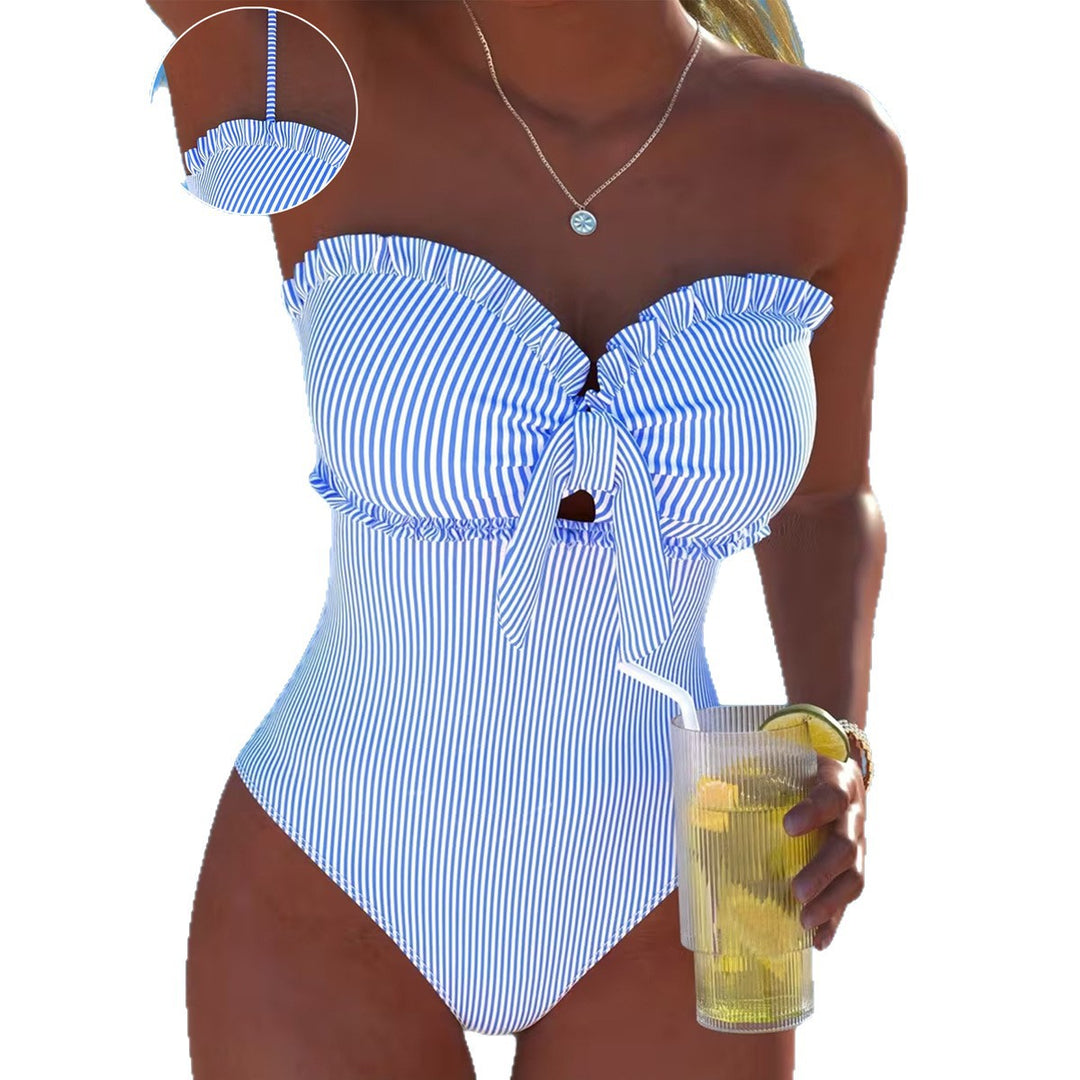 Damen Einteiliger Badeanzug mit Rüschen und Wickel-Design Drune