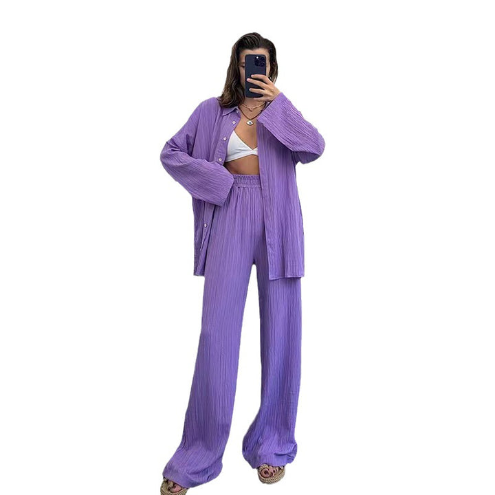 Damen lässiges Übergrößen-Hemd und lockere Hose Set Drune