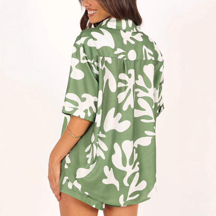 Damen lockeres Kurzarmset mit floralem Muster Drune
