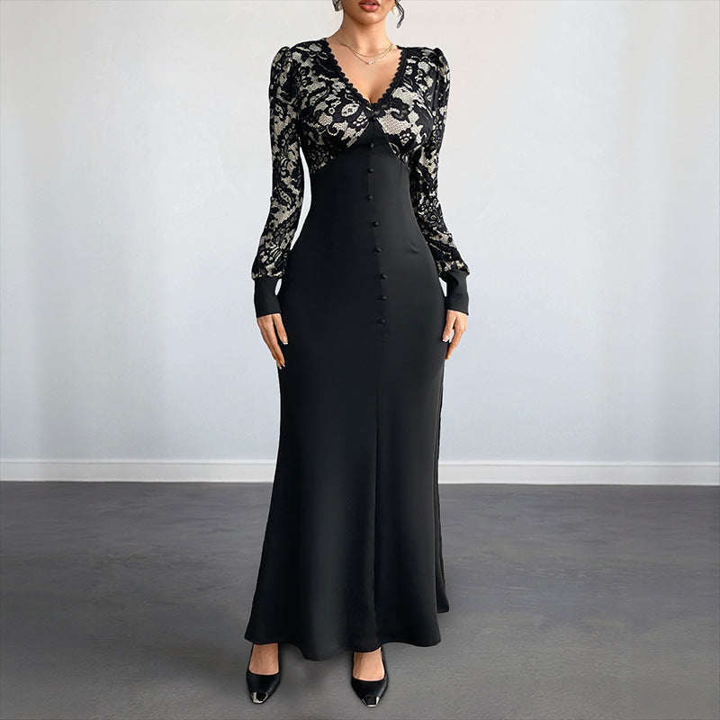 Damen Maxikleid mit elegantem Spitzenoberteil und taillierter Silhouette Drune