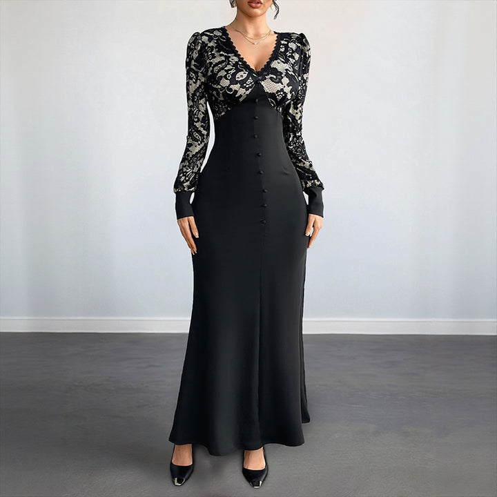 Damen Maxikleid mit elegantem Spitzenoberteil und taillierter Silhouette Drune
