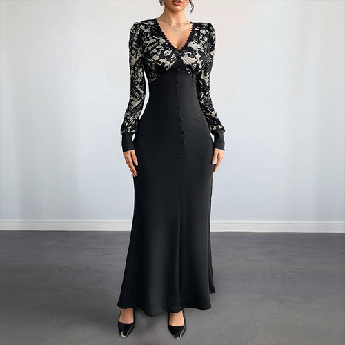 Damen Maxikleid mit elegantem Spitzenoberteil und taillierter Silhouette Drune