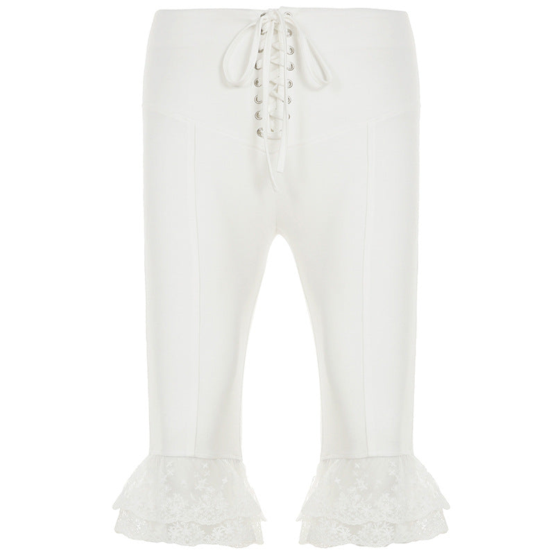 Damen lockere Sporthose mit Spitze und elastischem Bund Drune