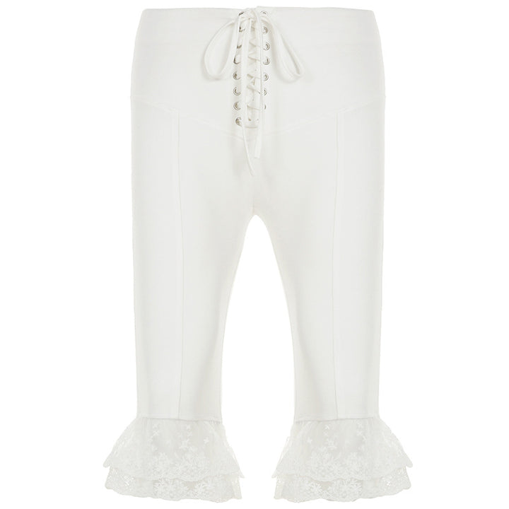 Damen lässige Flared-Loungehose mit verstellbarem Bund und Spitzenakzenten Drune
