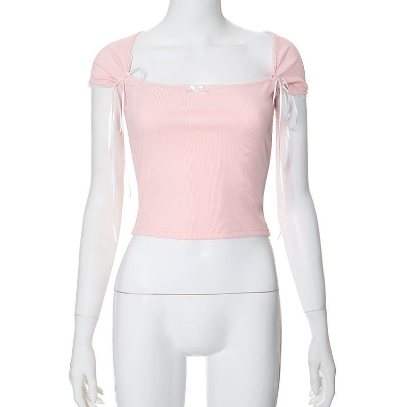 Damen Crop-Oberteil mit verstellbaren Spaghettiträgern und eleganten Knoten-Details Drune