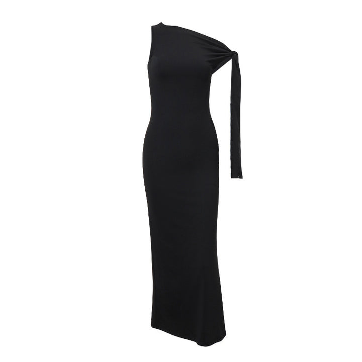 Damen Maxikleid mit asymmetrischem Design und elegantem Schößchen Drune