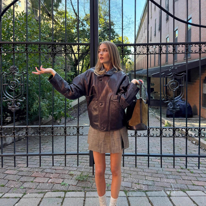 Damen Kurzjacke aus Kunstleder mit strukturiertem Design Drune