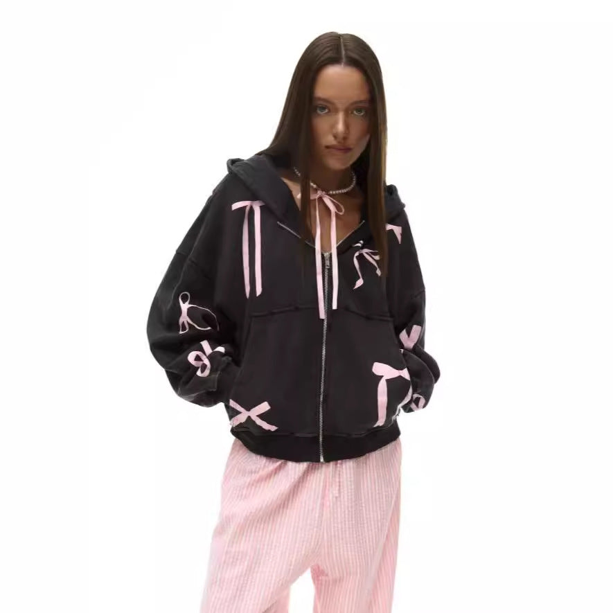 Damen Oversized Kapuzenjacke mit auffälligen Bänder-Design Drune