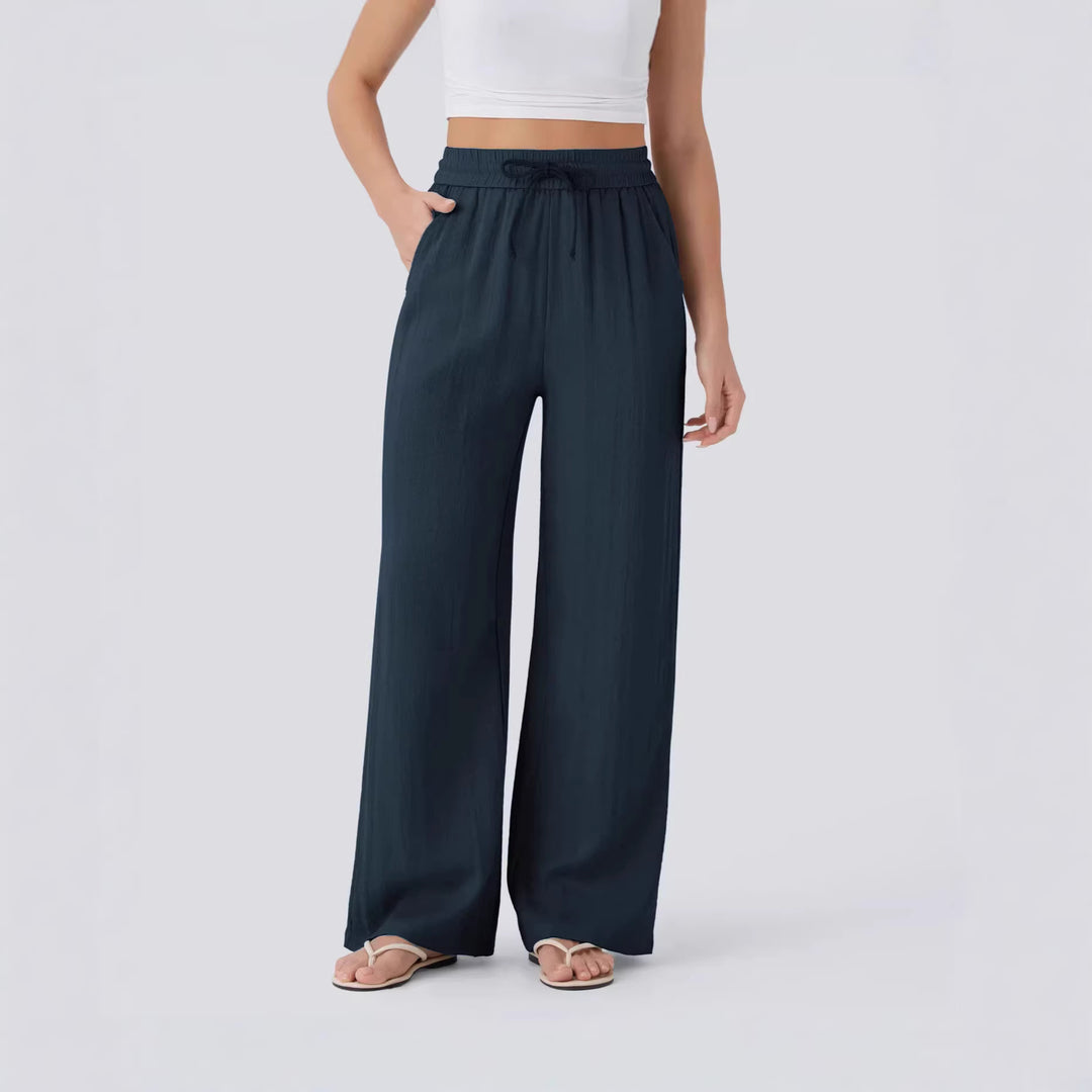 Damen weite Palazzo-Hose mit elastischem Bund und praktischen Taschen Drune