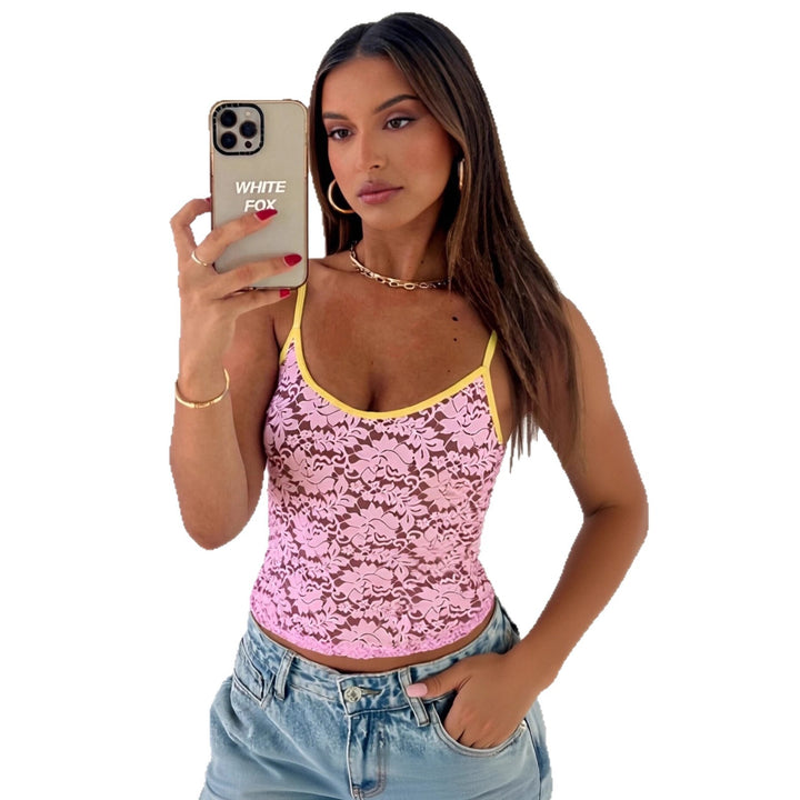 Damen Spitzen-Crop-Top mit kontrastierendem Saum Drune