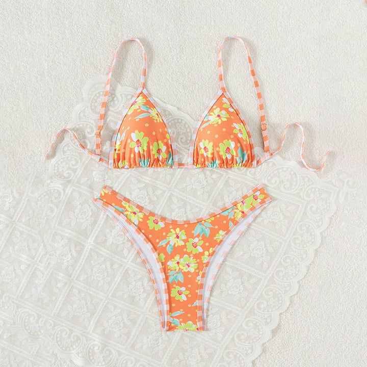 Damen Triangel-Bikini mit floralem Muster und verstellbaren Trägern Drune