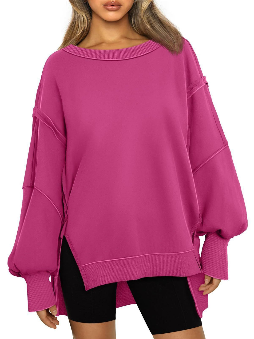 Damen Lässiger Oversize-Sweatshirt mit weitem Kragen und Seitenöffnungen Drune