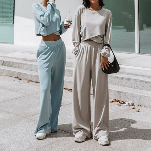 Damen lässiges Set mit cropped Oberteil und weiten Jogginghosen Drune