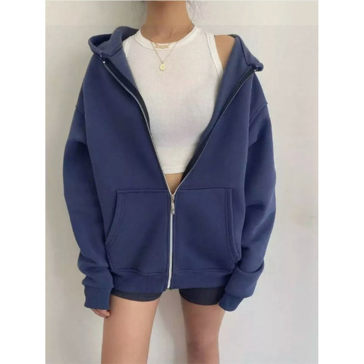 Damen nan oversized Kapuzenjacke mit Reißverschluss und Kängurutaschen Drune