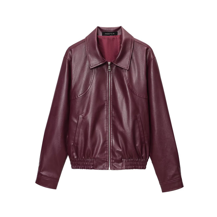 Damen Kunstlederjacke im Urbanen Stil mit elastischem Saum und Seitentaschen Drune