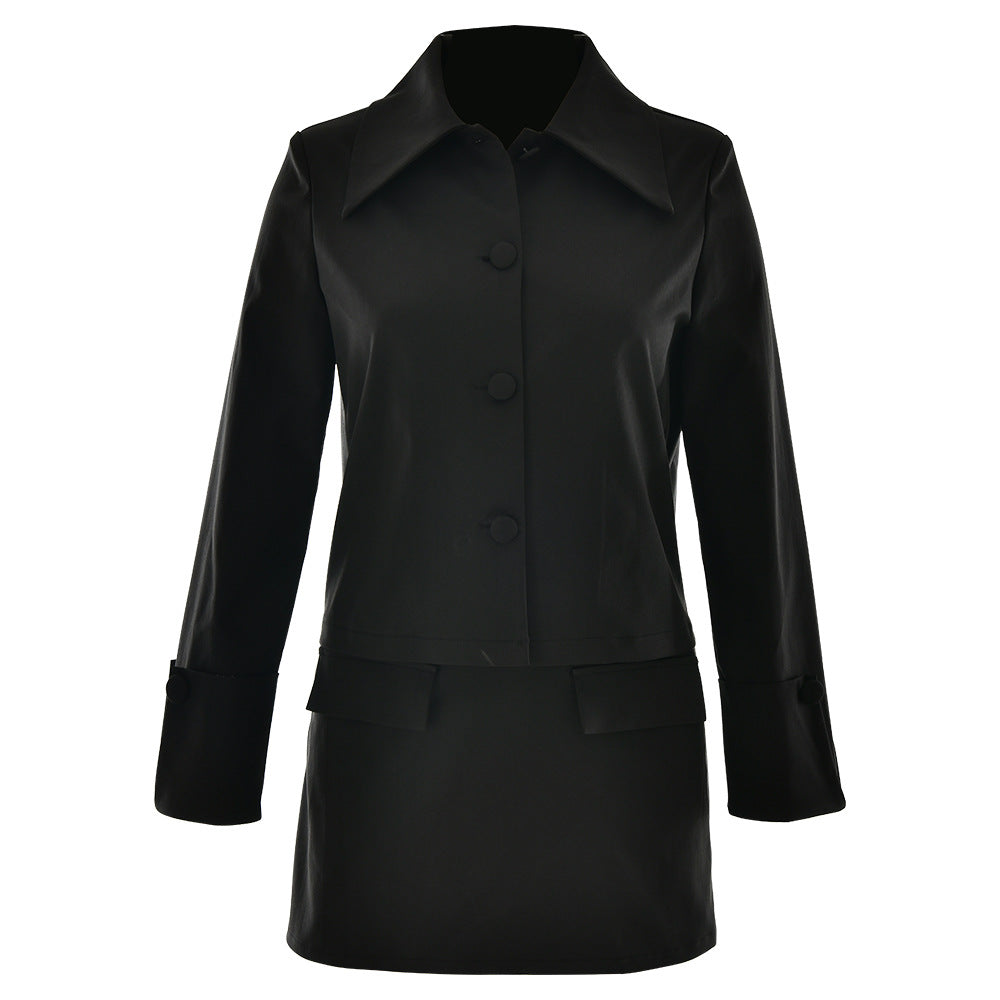 Damen Elegante Kurzjacke mit übergroßen Kragen und stilvollen Knopfdetails Drune