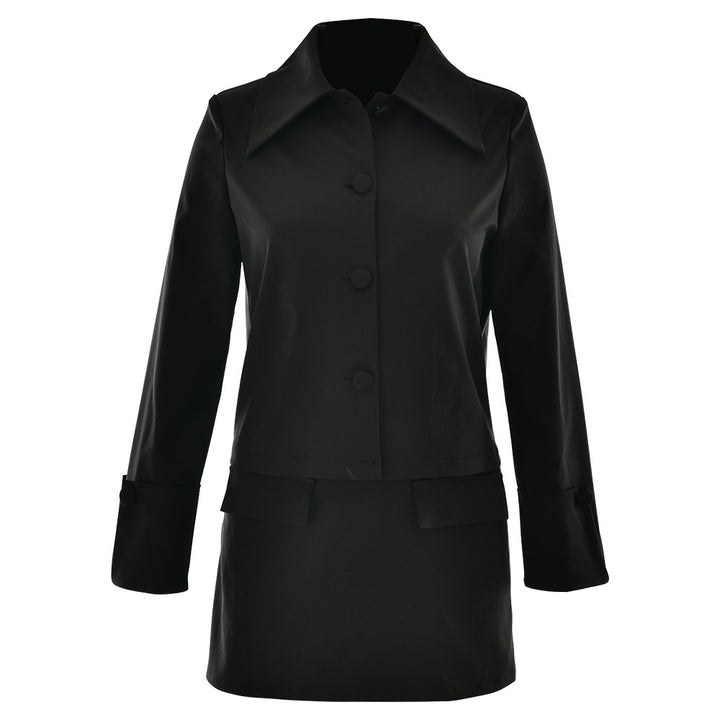 Damen Elegante Kurzjacke mit übergroßen Kragen und stilvollen Knopfdetails Drune