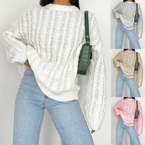 Damen Grobstrickpullover mit raffiniertem Zopfmuster aus weichem Material Drune