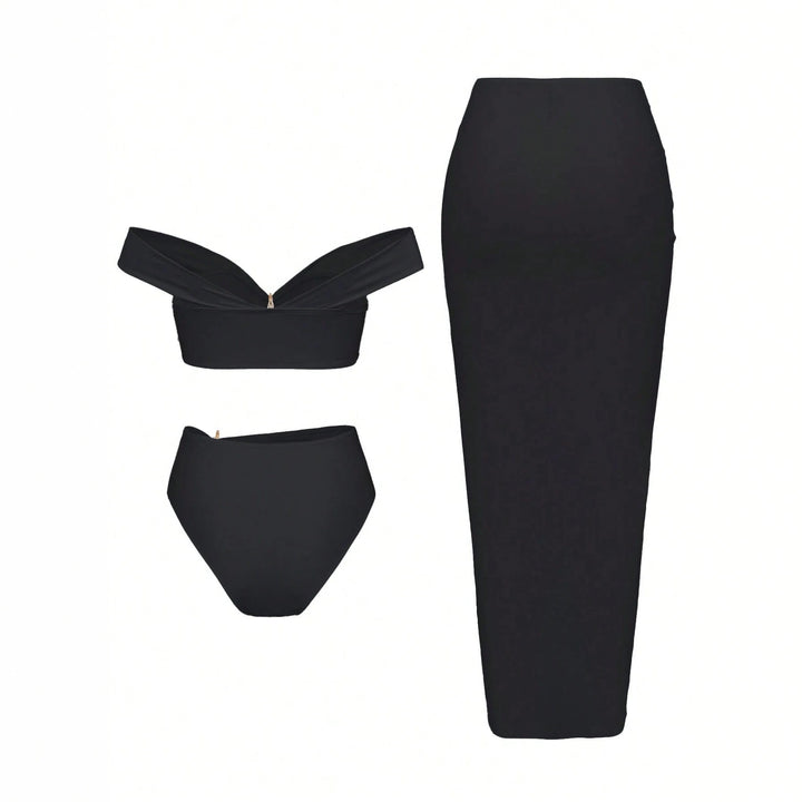 Damen Bikiniset mit Wickelrock und eleganten Schmuckdetails Drune