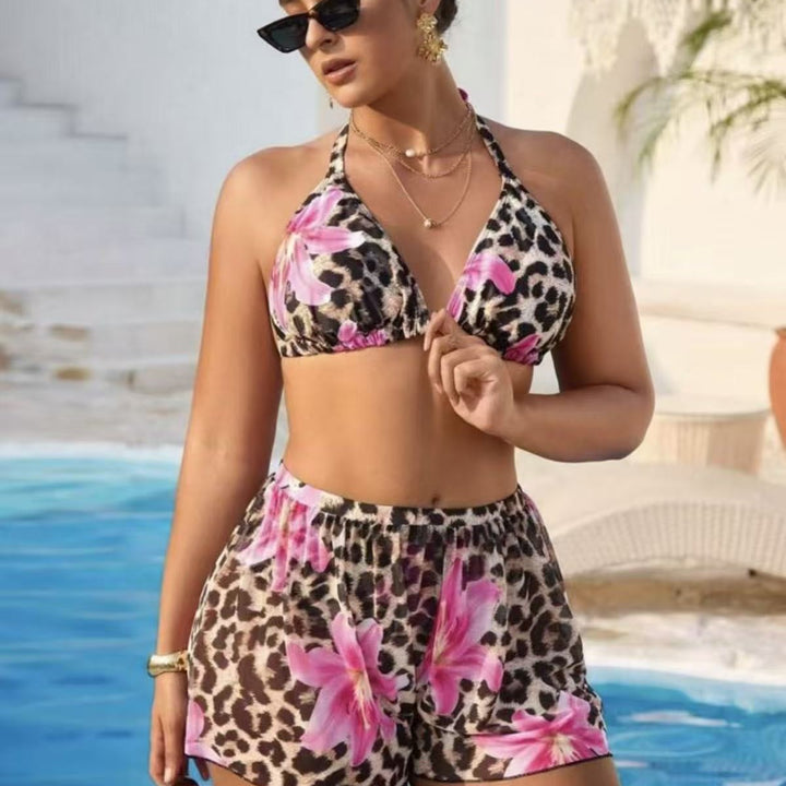 Damen Bikini-Set mit modischem Tiermuster und hoch taillierten Shorts Drune