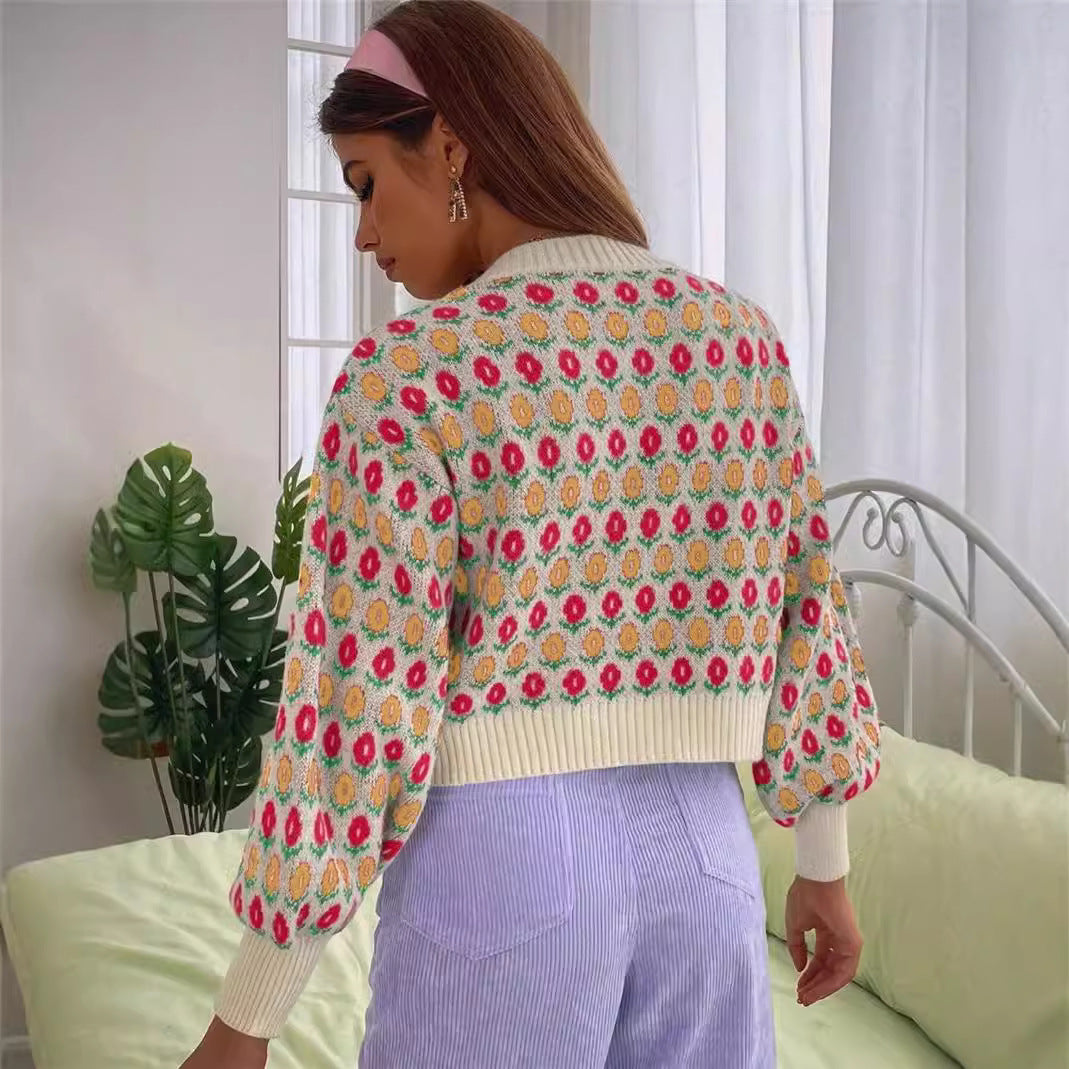 Damen Strickjacke mit floralem Muster Drune