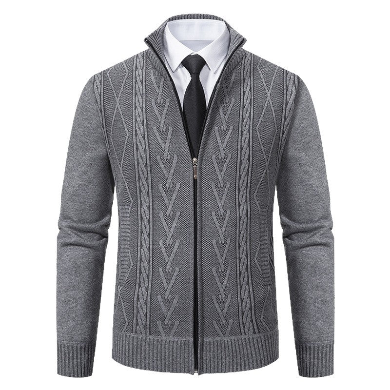 Herren Strickjacke mit Zopfmuster und durchgehendem Reißverschluss Drune