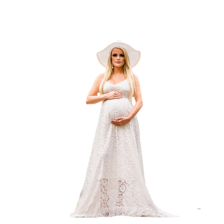 Damen Elegantes Spitzen Schwangerschaft Maxi Kleid Drune