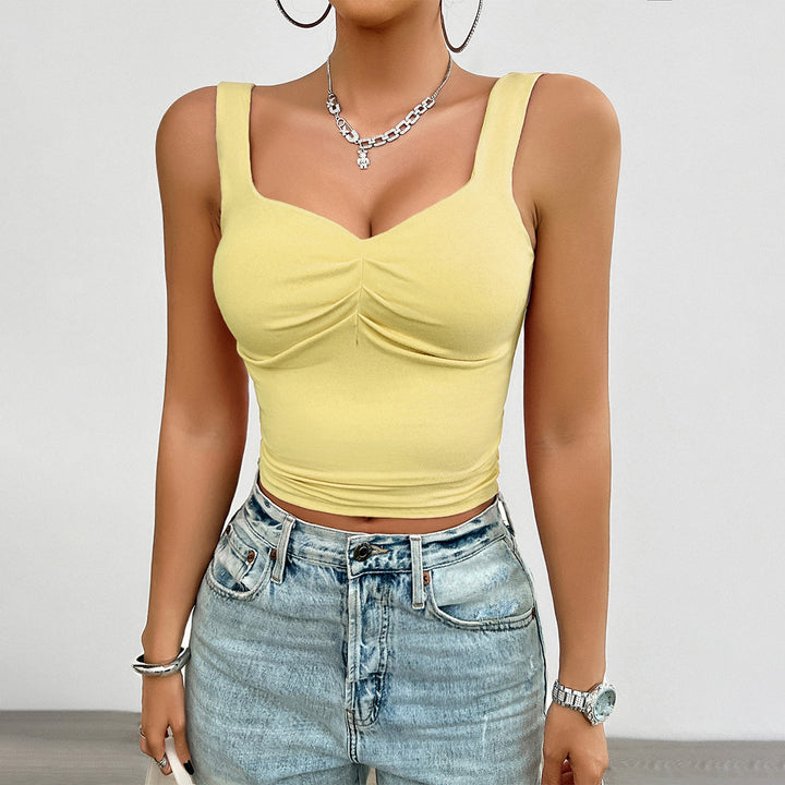 Damen Cropped Top mit Raffung und breiten Trägern Drune