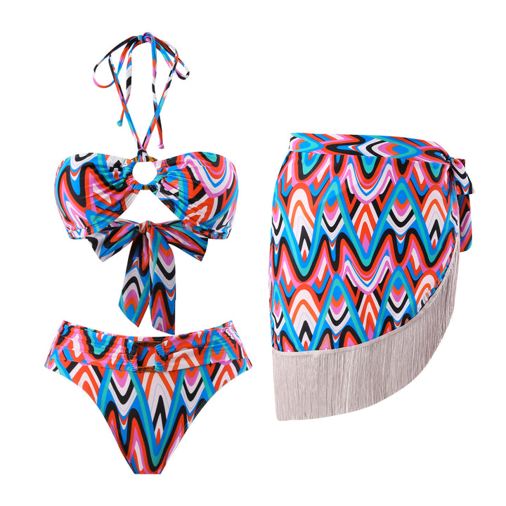 Damen Bikini-Set mit trendigem Wickelrock und faszinierendem Muster Drune