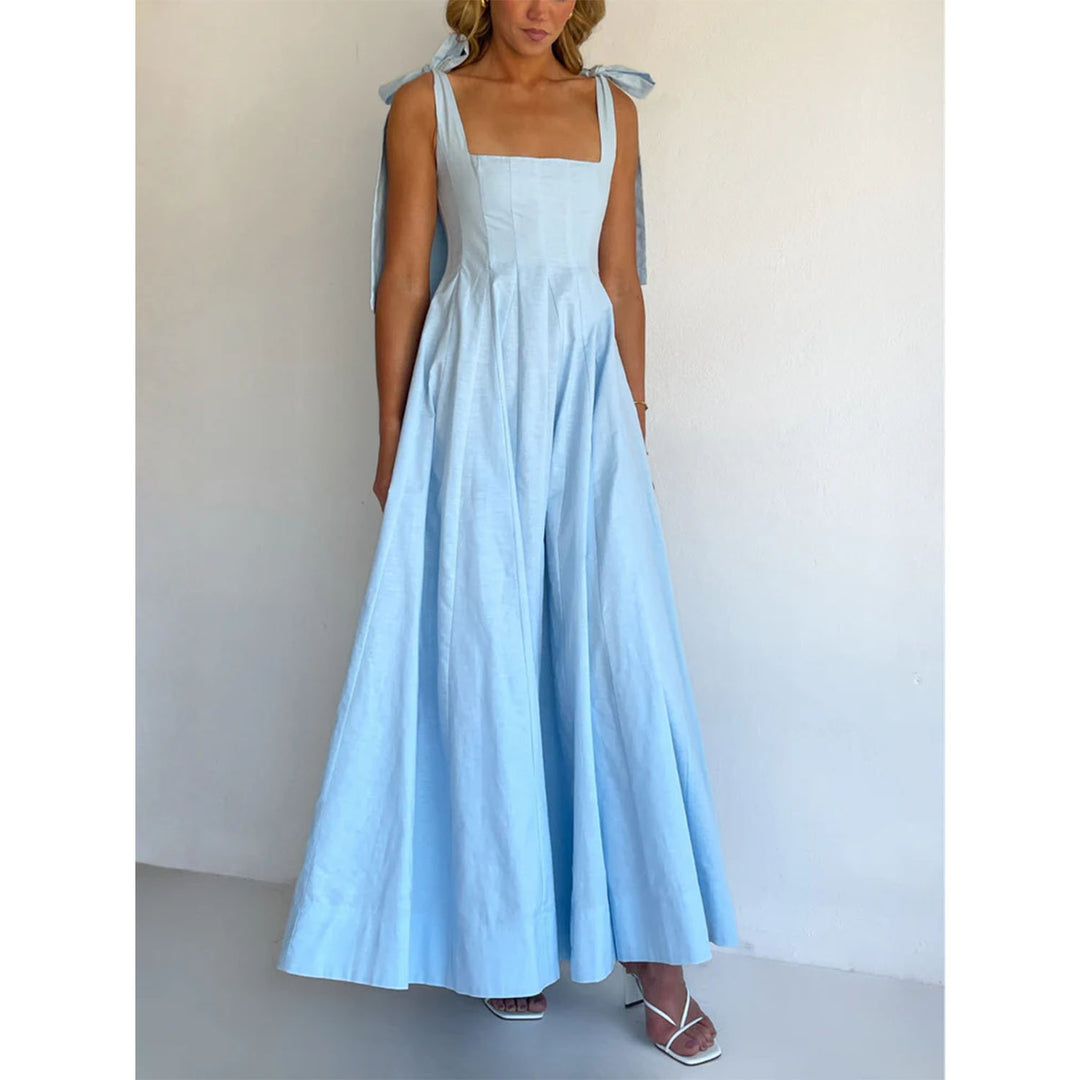 Damen Elegantes Maxikleid mit modernen Schulterbändern und fließendem Schnitt Drune