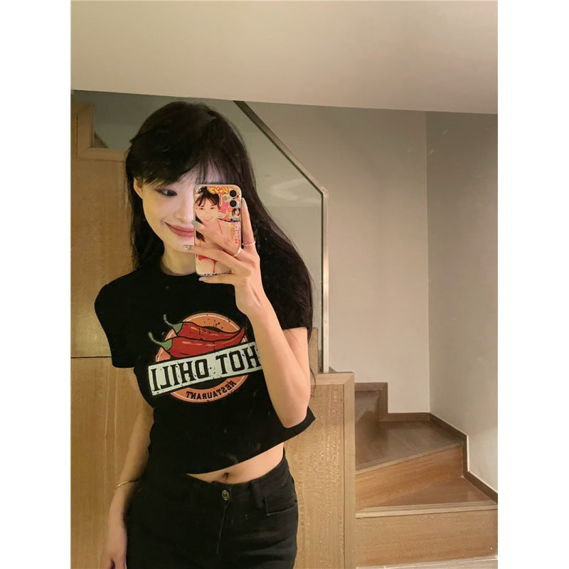 Damen lässiges Crop-Top mit kreativem Druck Drune