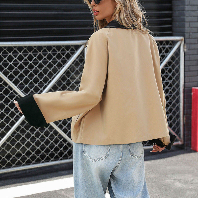 Damen Oversized Jacke mit kontrastierendem Kragen und Knopfverschluss Drune